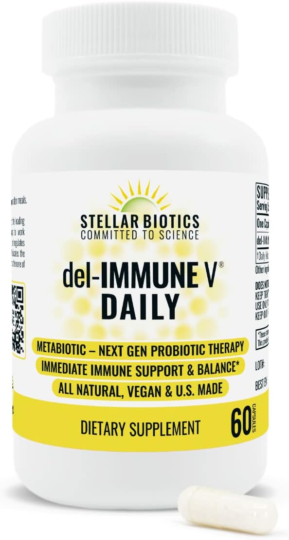 Daily by Stellar Biotics, All-Natural Immune Support & Gut Health, Immediate Care, Metabiotic: NextGen Probiotic Therapy (60 Caps)