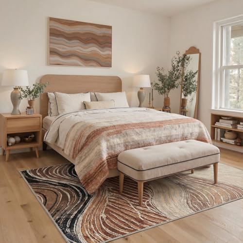 Image of BEIMO Area Rugs 8x10 for Living Room Bedroom, Modern Abstract Machine Washable Rug, Large Soft Low Pile Floor Carpet with Non Slip Backing for Dining Room, Caramel Sand