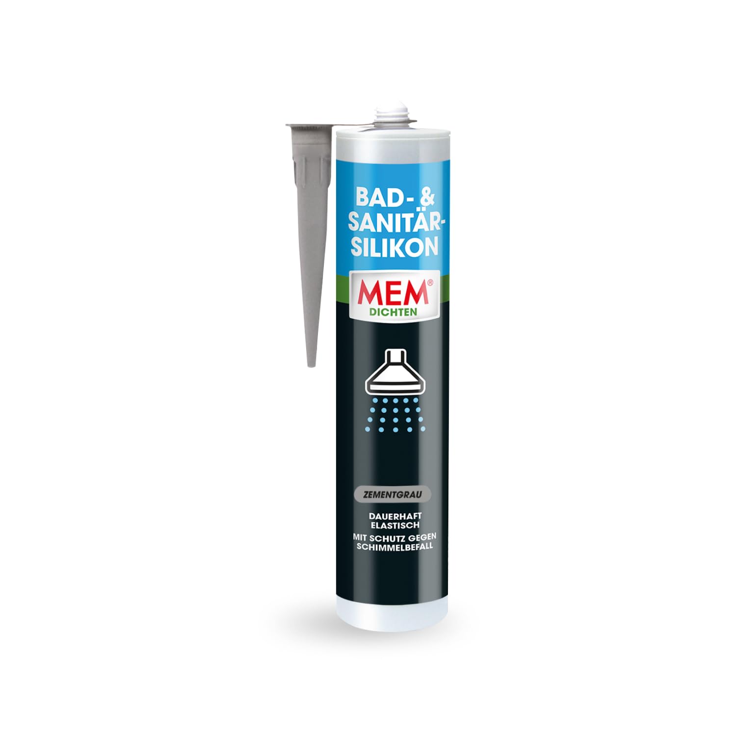 MEM Bad- & Sanitär-Silikon, Dauerhaft elastischer Silikon-Dichtstoff mit Schutz gegen Schimmelbefall, Im Innen- und Außenbereich, Gebrauchsfertig, Lösemittelfrei, 300 ml Kartusche, Zementgrau