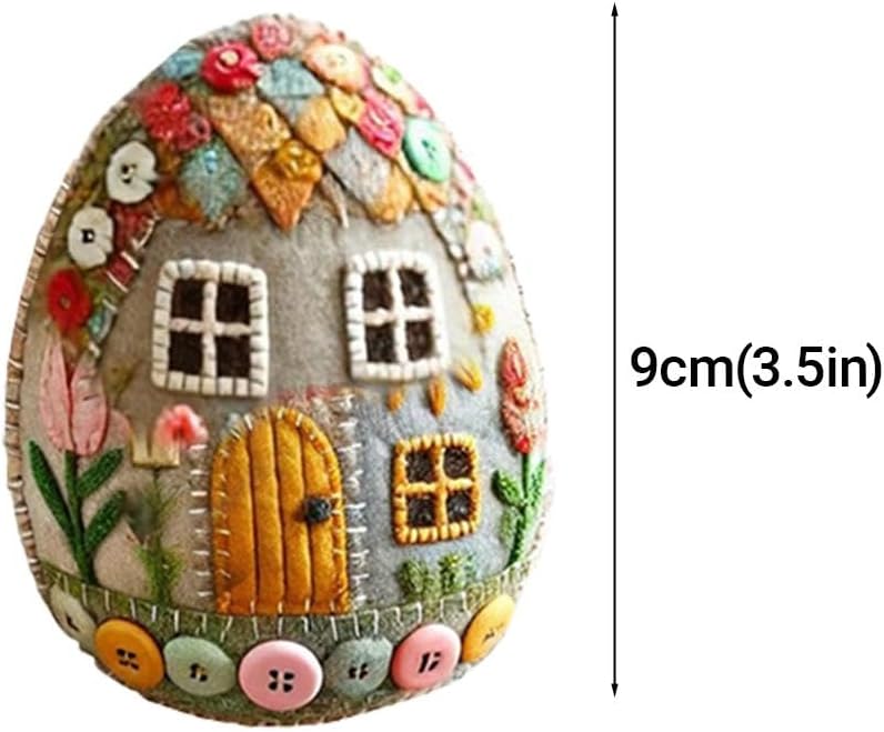 Patchwork Felt Egg House DIY Kit, Beginner-Friendly Handmade Felt Easter Egg Craft Set with Embroidery Materials, Instructions, Easter Ornaments for Home Party Decorations (Set 5PCS)
