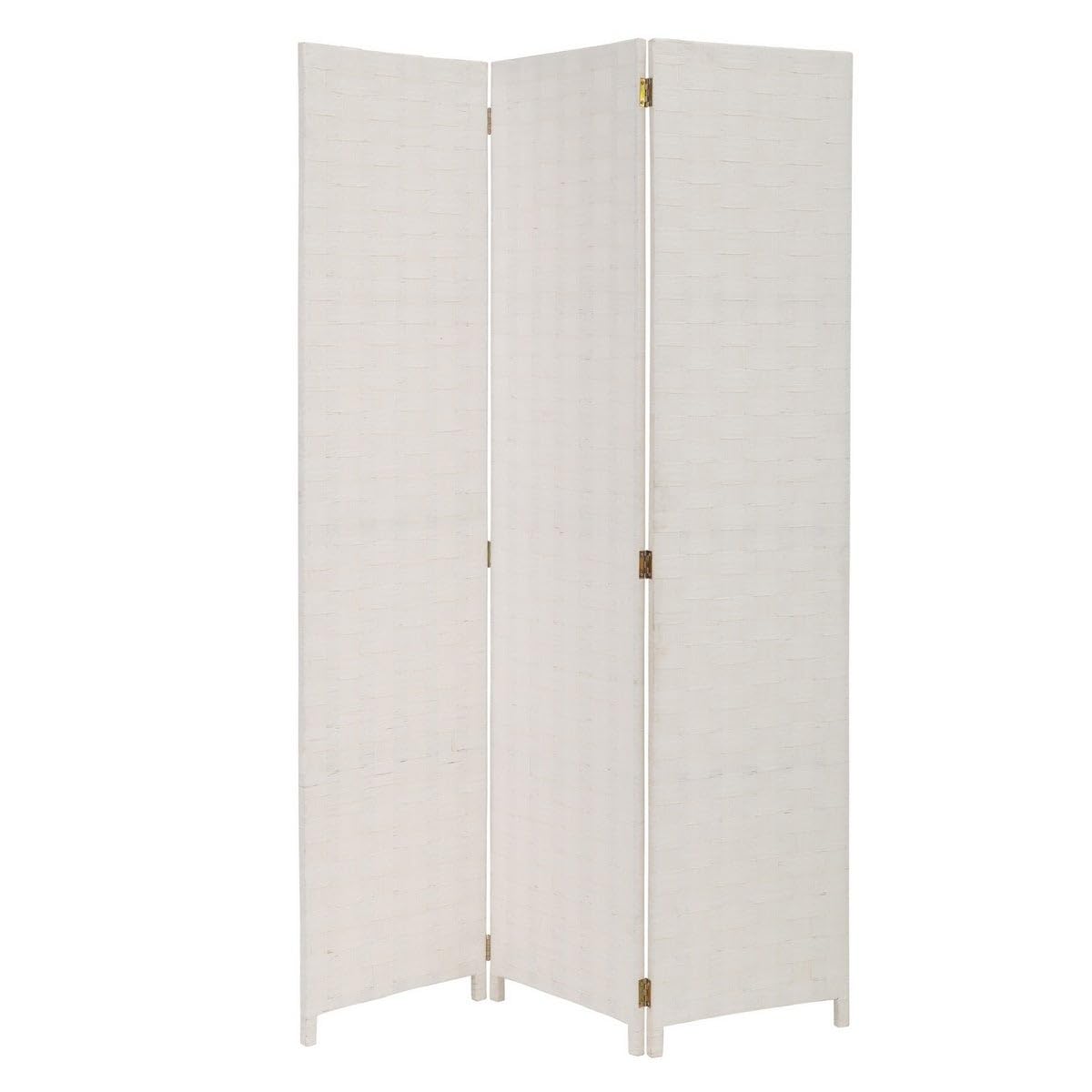 LOLAhome - Biombo de 3 Paneles Plegable, Panel Divisor de Espacios de Madera y Papel Trenzado, Separador de Ambientes para Dormitorio, Salón, Oficina Blanco 120x175 cm