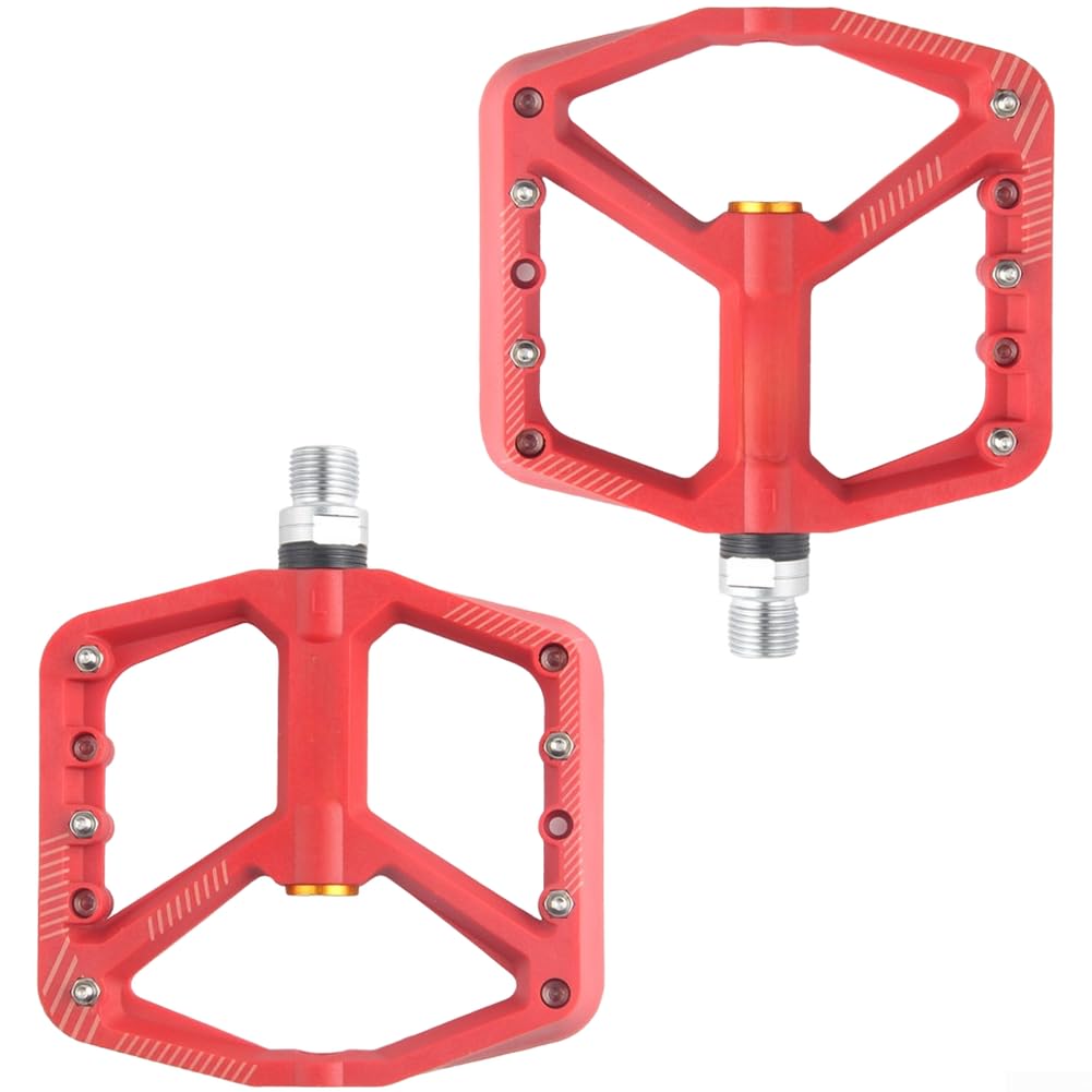 Nylon Fibre Bike Pedals with Sealed Bearings for Mountain Road Cycles - Wide Anti-Slip Platform 11cm(red 1)