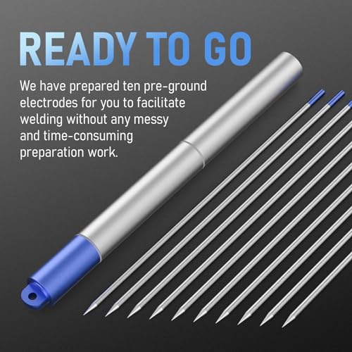 Image of YESWELDER TIG Tungsten Electrode Pre-Sharpened Welding Tungsten Rod 2% Lanthanated 1 /8 inch x 7 inch (Blue, WL20 /EWLa-2) 10-pk
