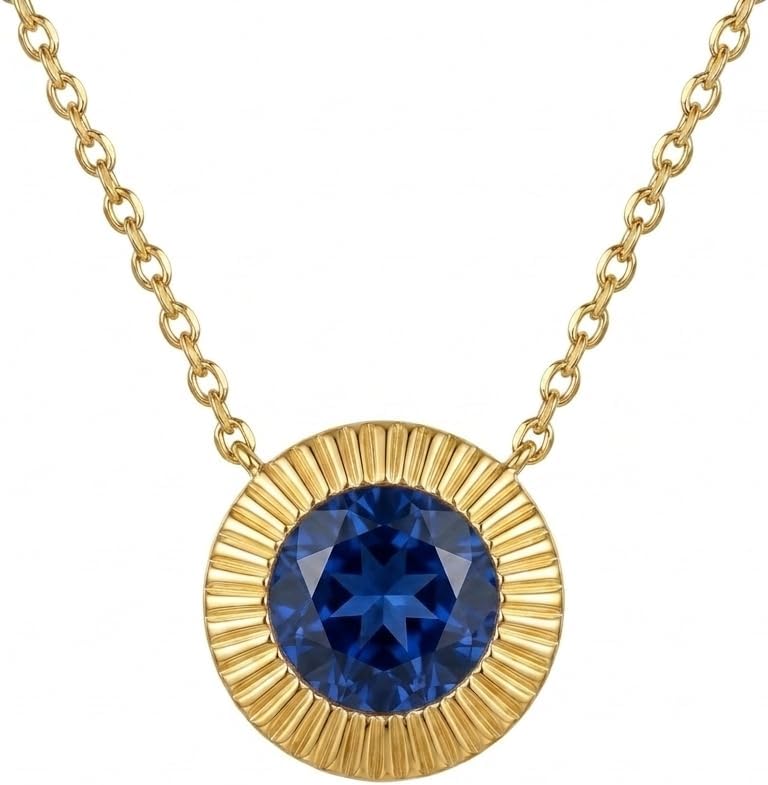 14K Gold Plated 1 Carat Round-Cut Solitaire Gemstone Necklace, 925 Sterling Silver Women's Birthstone Gemstone Pendant Necklace, 16+2inch Chain