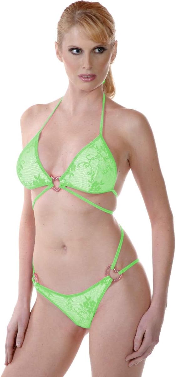 FlirtzyLOT of 2 Lace Full Back Monokini Set with Heart Buckles, Bikini, Swimwear, Swimsuit for Pool Beach Sunbathing