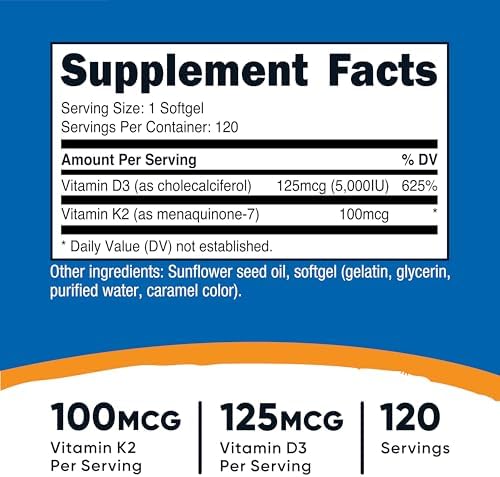 Vitamin K2 (MK7) (100mcg) + Vitamin D3 (5000 IU) 120