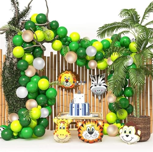Image of Light Green Balloons Arch Kit,130Pcs Dark Green and Gold Balloons,Different Sizes White and Gold Latex Balloon for Jungle Forest Themed Birthday St. Patrick's Day Party Decorations
