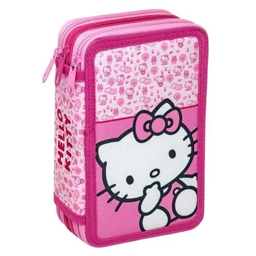 Plumier Escolar Triple 44 Piezas – para Hello Kitty Fan – Estuche 3 Cremalleras Azul con Lápices, Rotuladores y Accesorios – Idea Regalo Niña – Gadget Oficial – Clondo