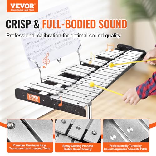 Image of VEVOR 30 Note Glockenspiel Xylophone Bell Kit, Professional Percussion Instrument Set with Mallets, Drum Sticks, Music Stand, 8 inch Practice Pad, Adjustable Stand and Carrying Bag for Students & Adults