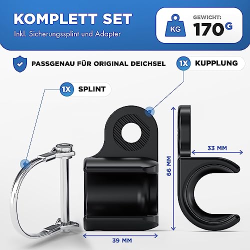 LAINFELD Anhängerkupplung für Thule Chariot & Coaster | Fahrradanhänger Kupplung mit Sicherheitspin | Einfache und schnelle Montage am Fahrrad