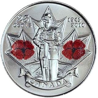 2010 Canadian 25-Cent Remembrance Poppy/WWII 65th Anniv Coloured Quarter Coin UNC