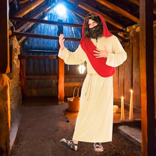 Full-Length Jesus Costume - Standard Size, Washable and Comfortable to Wear Adult Costume - Perfect for Halloween Costume, Holidays, Easter, Christmas & More, 1 Set