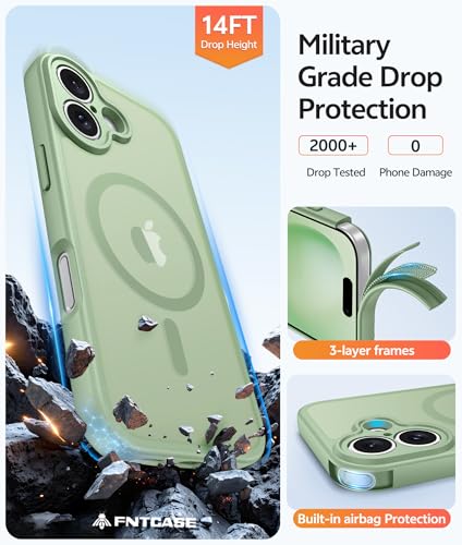 Image of FNTCASE for iPhone 16 Plus Case: [Compatible with Magsafe] Integrated Silicone Phone Cases with [Full Camera Protection] [Screen Protector] Military Grade Shockproof Protective Cover - Light Moss
