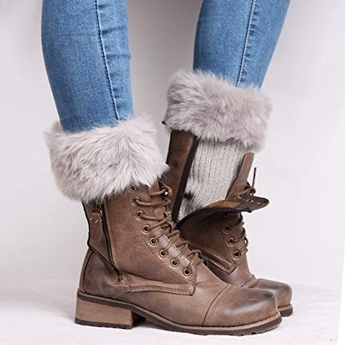 Image of Women Winter Faux Fur Boot Cuff Crochet Knit Boots Socks Short Leg Warmers