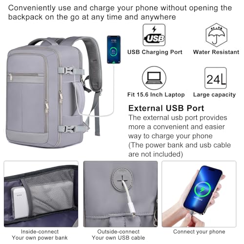 Image of EZUOLA Personal Item Travel Backpack for Men Women,Carry On Backpack with Shoe Pouch, TSA 15.6inch Laptop Mochila Flight Approved,College Teacher Bag Casual Daypack for Hiking Outdoor Weekend,Grey