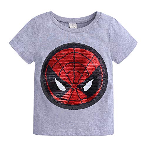 Little Boys Toddler Kids Flip Magic Sequin Avengers Spiderman Tshirt,Short Sleeve Crewneck Pullover Tees Tops Gray