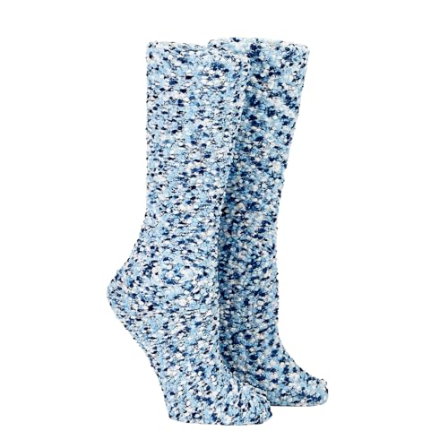 Image of Rite Lite Hanukkah Socks | Adult Crew Sock Size 8-12 Chanukah Blue & White Cozy Slipper Woven Yarn Socks Jewish Holiday Party Favors Accessories Decorations Gifts Festival of Lights (Blue Popcorn)