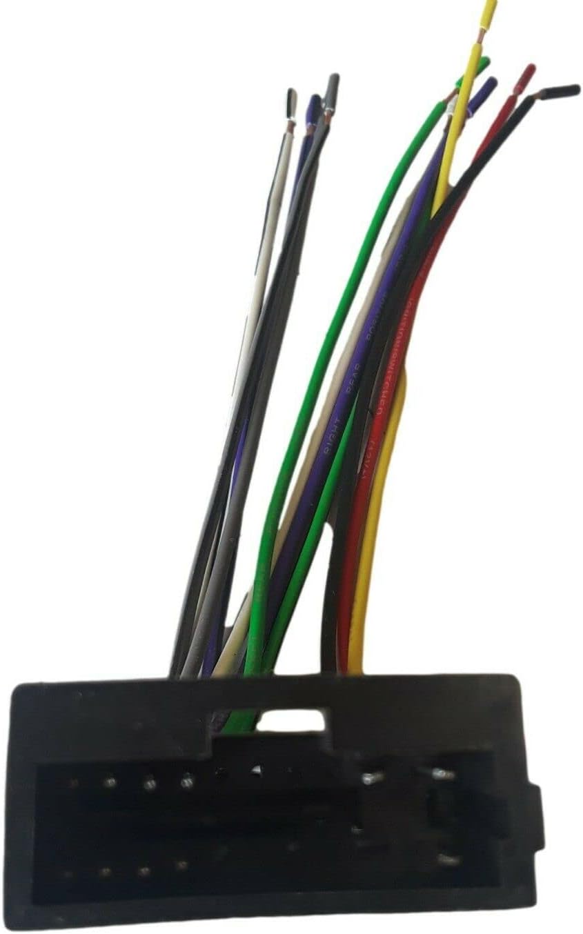 IMC Audio Radio Wiring Harness, front view of the vehicle connector with wires extending upwards.