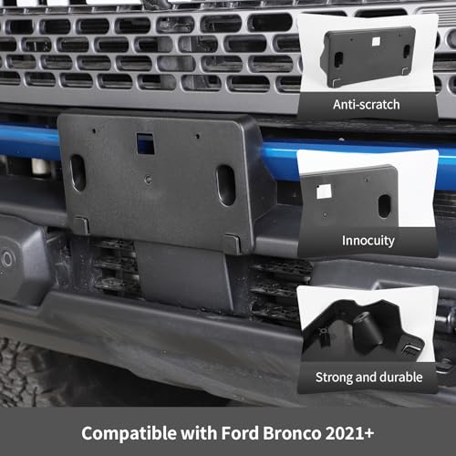 CheroCar Fit for Ford Bronco 2021-2025+ Front License Plate Mount Holder Bracket Frame Number Plate Holder Registration Plate Frame Exterior Accessories ABS Black - Thumbnail 6