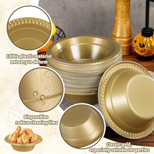 Image of Lallisa 100 Pcs 12oz Gold Disposable Plastic Bowls Party | Dessert Cups for Ice Cream Salad Soup, Serving Bowls Picnic, Colored Party Supplies, Food Safe Sturdy