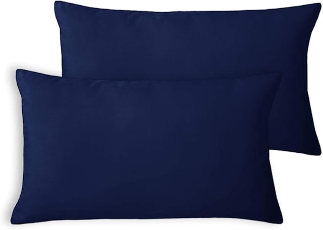 Encasa Christmas New Year VELVET Cushion Covers 2pc Set (30 x 50 cm) - Navy Blue Solid Plain Dyed, Soft & Smooth, Washable, Square Decorative Large Throw Pillow Case for Couch, Sofa, Chair, Bed
