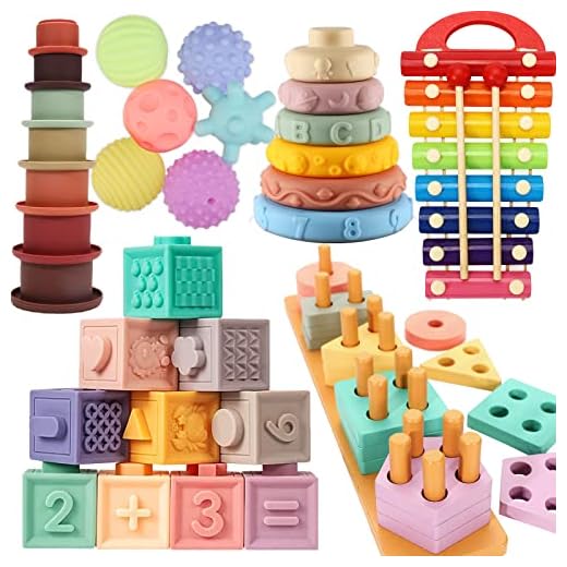AZEN Baby Toys 6 to 12 Months, Toddler Toys Age 1-2, (6-in-1) Sensory Baby Blocks Toys for Babies 1 2 3 Year Old, Infant Toddler Newborn Toys, Learning Educational Preschool Toys