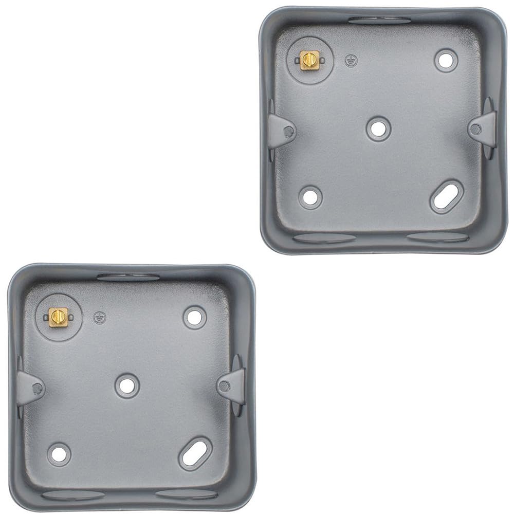 2 Pack 1 Gang 40mm Surface Mount Metal CLAD Back Box Switch Socket Rounded Earth - Heavy Duty Strong Wall Plate Holder