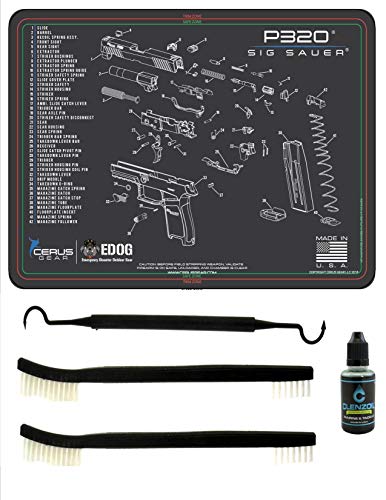 EDOG USA Compatible for Sig Sauer P320-5 PC Cerus Gear Schematic (Exploded View) Pistol Cleaning Mat 12x17 Work Surface Protector Mat Solvent & Oil Resistant & 3 PC Cleaning Essentials & Clenzoil