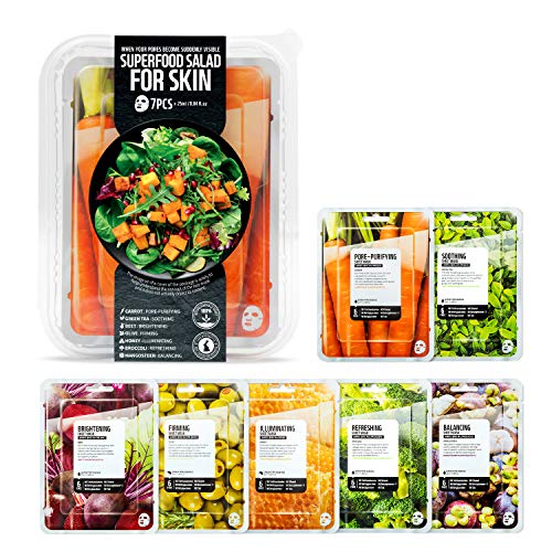 FARMSKIN Superfood Beauty Facial Sheet Mask Carrot Salad Set (Pack of 7), 1 Week Plan