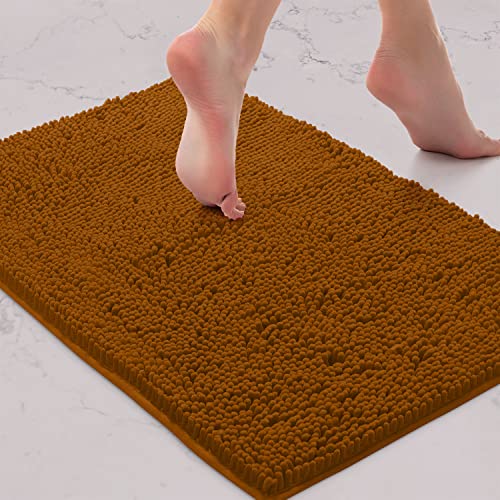 LuxUrux Bath Mat-Extra-Soft Plush Bath Shower Bathroom Rug,1'' Chenille Microfiber Material, Super Absorbent Shaggy Bath Rug. Machine Wash & Dry (15 x 23, Pumpkin)