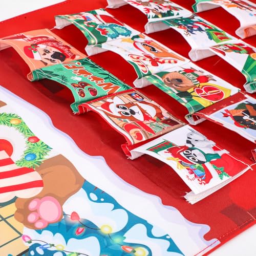 HOWAF Hund Adventskalender zum Befüllen, Hund Weihnachtskalender 2025 Advent Calendar zum Aufhängen aus Stoff für Weihnachtsdeko, mit 24 Taschen 10x10cm