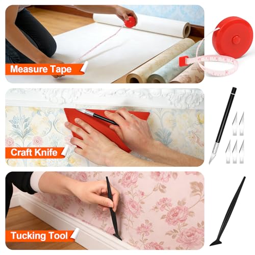 Image of WRAPXPERT Wallpaper Tools, Smoothing Tool Kit for Peel and Stick Wallpaper /Contact Paper /Vinyl Backsplash Applying, with Squeegee Smoother, Seam Roller, Razor Scraper, Knife and Blades