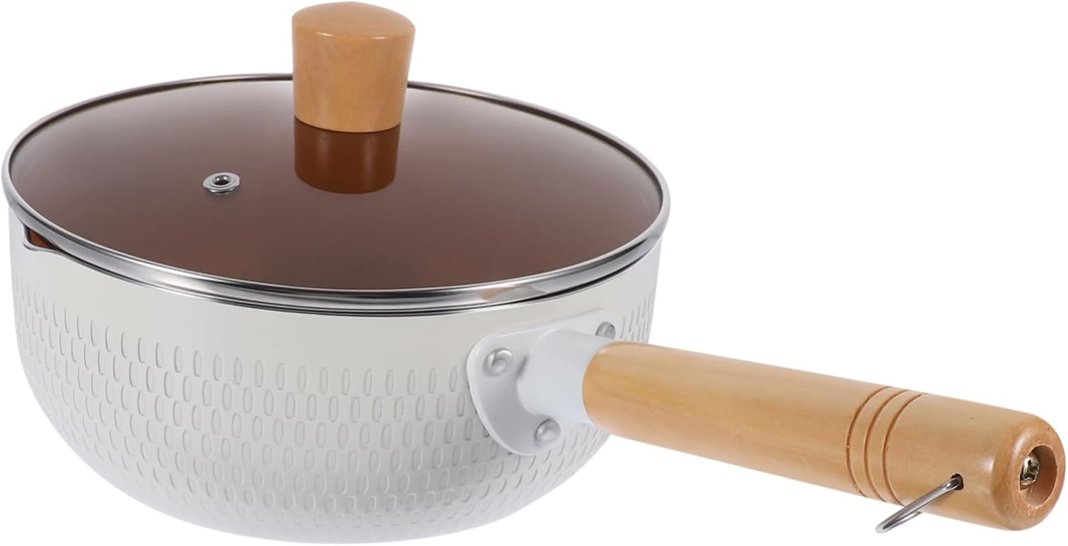 Cabilock 1set Nonstick Noodle Pot with Lid Japanese Style Saucepan Ergonomic Wooden Handle Cooking Pot for Home Kitchen Use for Induction and Gas Stovetops