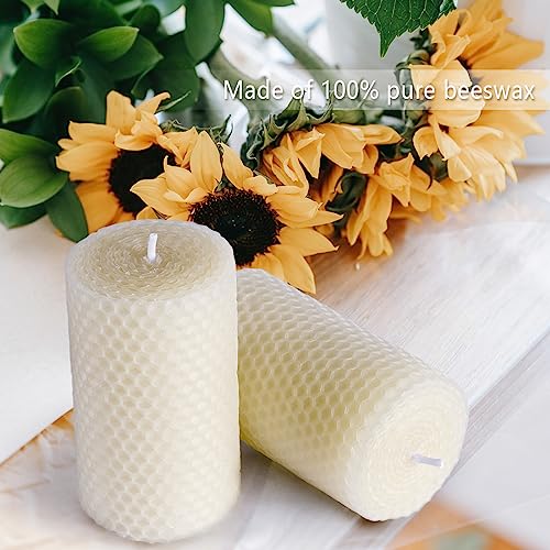 White Beeswax Pillar Candles Set of 6 - Handmade Pure Beeswax Rolled Candles for Gift & Home Decor (2×3.4 in) - Thumbnail 3