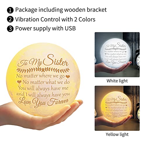 Funnli Sister Gifts From Sister Moon Lamp, Sister Birthday Gifts From Sister 3D Printed Led Moon Light With Wooden Stand, Anniversary Wedding Birthday Gifts For Women Sister Friend #TOP1