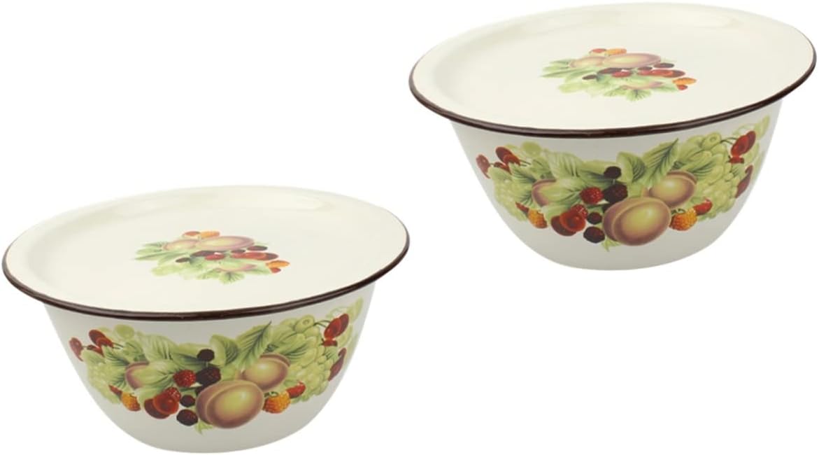 エナメルスープボウル 結婚式の装飾 アジアの装飾、1セット エナメル洗面器 蓋付きコンテナ 蓋付きスープボウル 蓋付きグリースコンテ