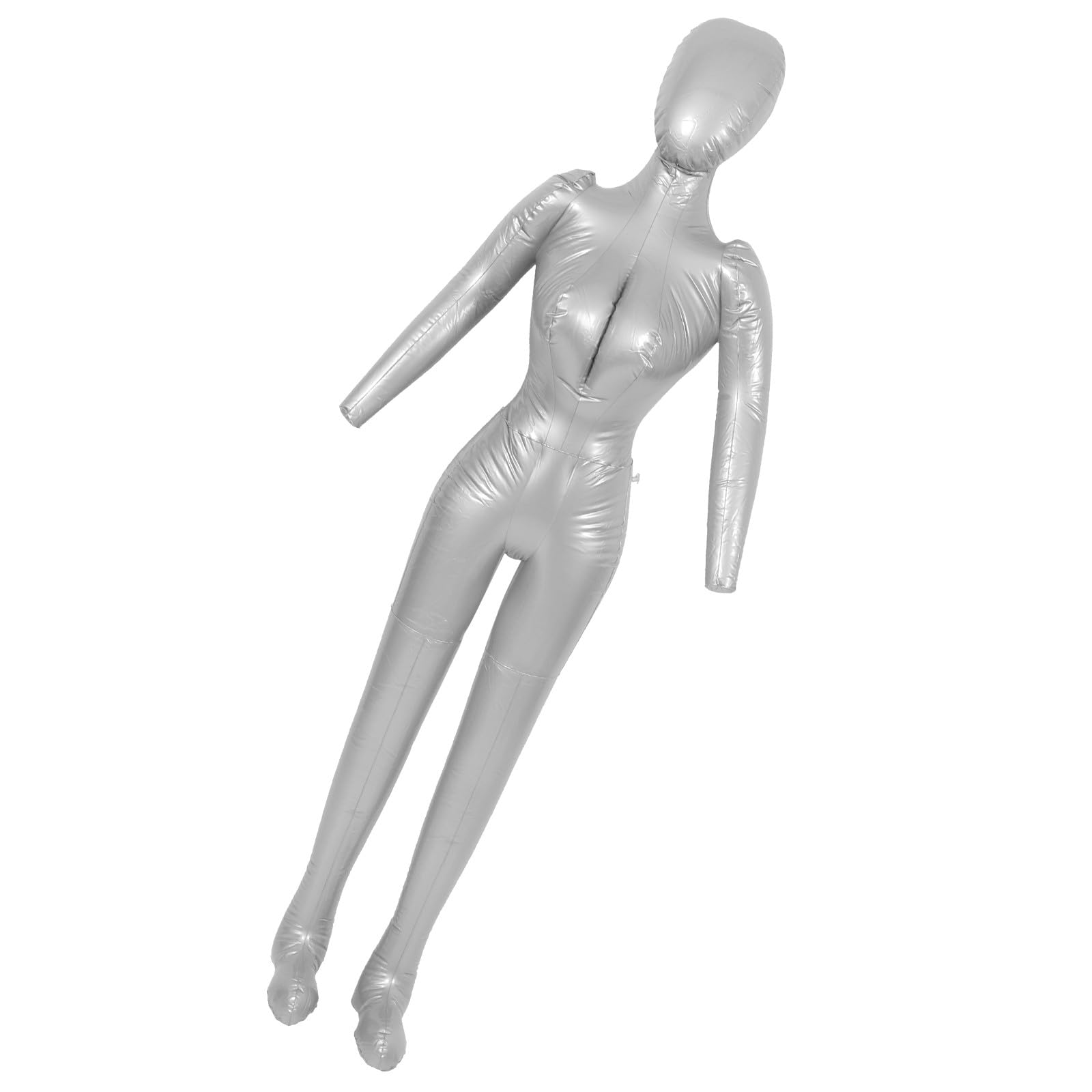 Maniquí inflable femenino de PVC plata que soluciona la falta de espacio en tiendas