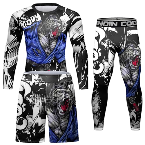 Men's Compression Long-Sleeved Trousers Shorts Set Swim Surf Sun Protection Rash Guard Shirt