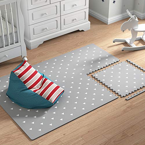 Extra Large Baby Foam Play Mat - 4Ft X 6Ft Non-Toxic Puzzle Floor Mat For Kids & Toddlers, Waterproof Expandable Tiles With Edges (Grey With White Triangle) #TOP4