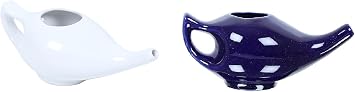 Qimacplus Leak Proof Durable Ceramic White 260 ML and 230 ML Neti Pot Comfortable Grip Microwave and Dishwasher Safe eco Friendly Natural Treatment for Sinus