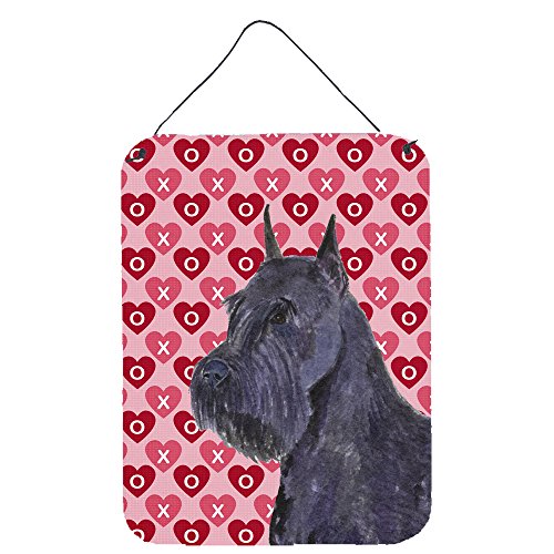 Caroline's Treasures SS4523DS1216 Schnauzer Hearts Love and Valentine's Day Portrait Wall or Door Hanging Prints Aluminum Metal Sign Kitchen Wall Bar Bathroom Plaque Home Decor Front Door Plaque, 12x1