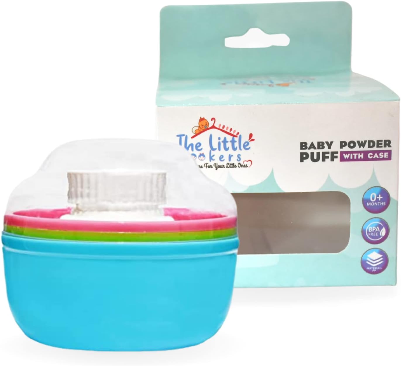 THE LITTLE LOOKERS Portable Baby Skin Care Baby Powder Puff with Box Holder Container for New Born Baby Face and Body (Blue)