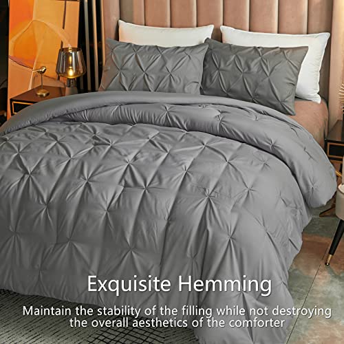 Aikasy Pinch Pleated Grey Comforter Set Twin Size Bed, 3 Piece Pintuck Bedding Sets With 2 Pillowcases - Luxurious Brushed Microfiber - Down Comforter Sets - Soft And Comfortable (Grey,Twin) #TOP3