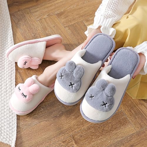 Cute Bunny Plush Slippers Sleeping Rabbit Animal Stuff Slippers Warm Winter Wear Home Cozy Furry Fluffy Fuzzy Shoes2