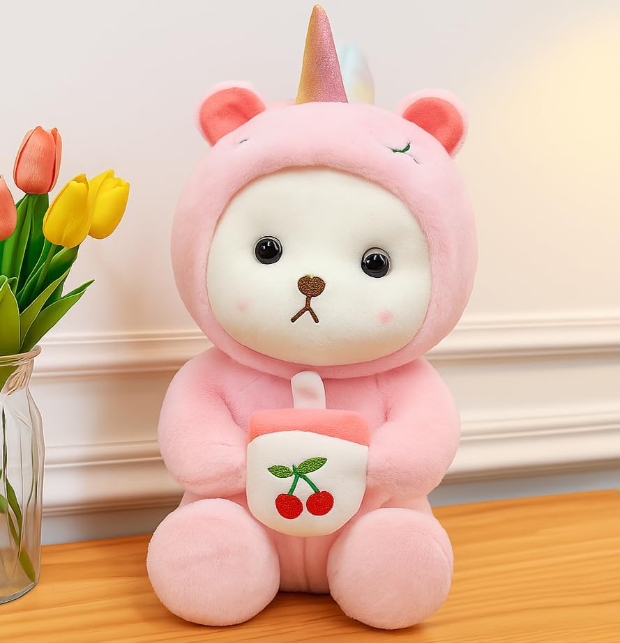 Image of Cute Panda Plush Toy 30 cm - Soft Stuffed Animal Hugging Doll for Kids, Girls & Boys | Adorable Kawaii Panda Bear Plushie for Decor & Gifts (Unicorn Hoodie Bear 30cm)