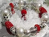  Silber Pandoraa Fussball Rot Weiss Armband mit european beads
