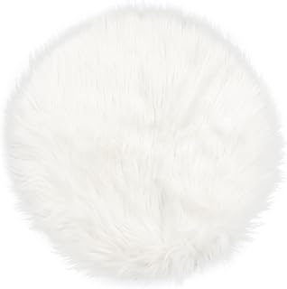 TENNOLA 15.7 Inches Mini White Round Faux Sheepskin Fur Area Rug, Small Fluffy Circle Rugs Cushion for Chair, Furry Carpet...
