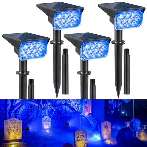 CREPOW Solar Spot Lights Outdoor, Blue Solar Spotlights Landscape Lighting with IP65 Waterproof 20 LEDs Landscape Spotlight for Garden Path Yard Holiday Decoration 4 Pack