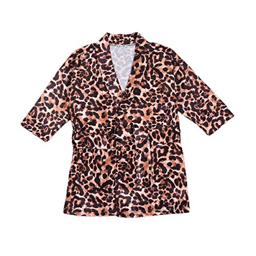 Toddler Kids Baby Boys Girls Silk Satin Bathrobe Long Sleeve Kimono Robes Infant Nightgown Sleepwear Clothes (Leopard,6-12 Months)