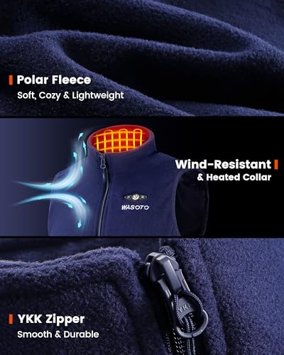 Image of WASOTO Heated Vest for Men Fleece Vest 16000mAh Battery Pack Charger Included Rechargeable Lightweight for Hunting Cycling